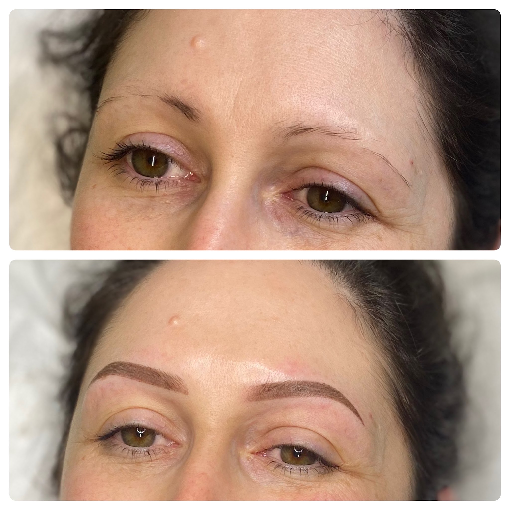 Brows before (top) and after (bottom) semi-permanent brows