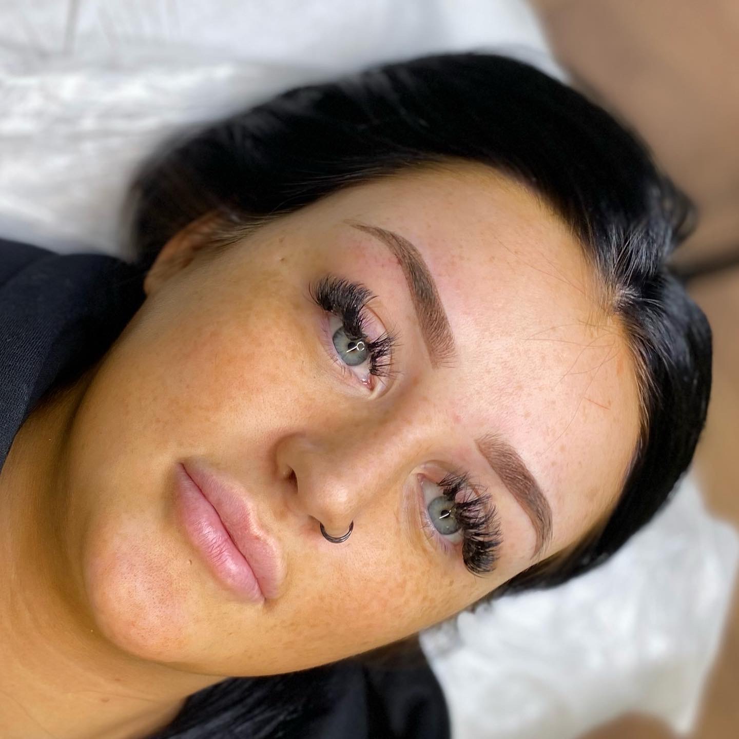 Finished brows and lashes, close up